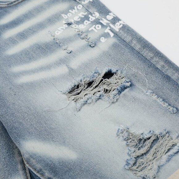 Amiri Blue Letter Full Print Patch Ripped Jeans - Picture 2 of 14